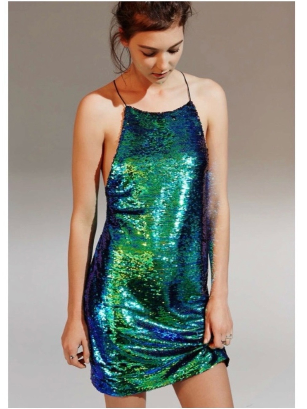 Urban Outfitters Green Blue Sequin Backless Mini Dress
